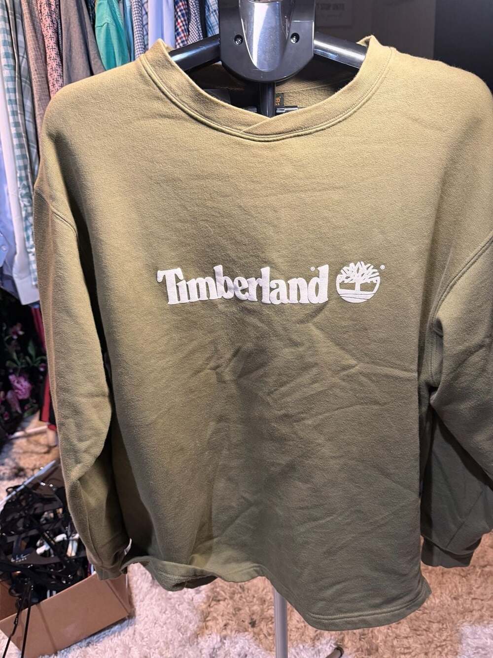 Timberland Weathergear Olive Green Embroidered Logo Crewneck Sweatshirt